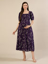 Maternity & Nursing Floral Purple Cotton Long Dress
