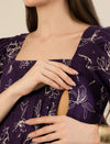 Maternity & Nursing Floral Purple Cotton Long Dress