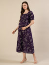 Maternity & Nursing Floral Purple Cotton Long Dress