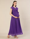Maternity & Nursing Purple Ruffle Side Slit Maxi Dress