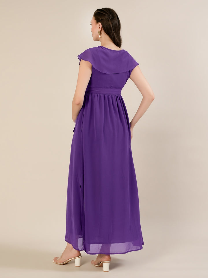 Maternity & Nursing Purple Ruffle Side Slit Maxi Dress