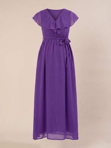 Maternity & Nursing Purple Ruffle Side Slit Maxi Dress