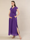 Maternity & Nursing Purple Ruffle Side Slit Maxi Dress