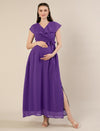 Maternity & Nursing Purple Ruffle Side Slit Maxi Dress