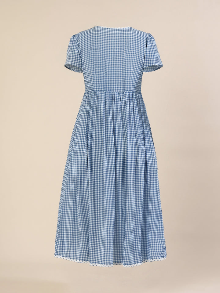 Maternity & Nursing Gingham White Blue Midi Dress