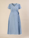 Maternity & Nursing Gingham White Blue Midi Dress