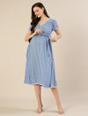 Maternity & Nursing Gingham White Blue Midi Dress