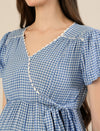 Maternity & Nursing Gingham White Blue Midi Dress
