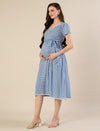 Maternity & Nursing Gingham White Blue Midi Dress