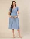 Maternity & Nursing Gingham White Blue Midi Dress