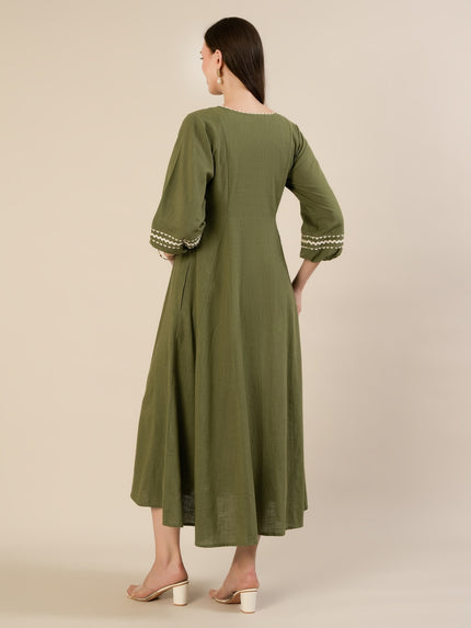 Maternity & Nursing Green Cotton Button-Down Midi Dress