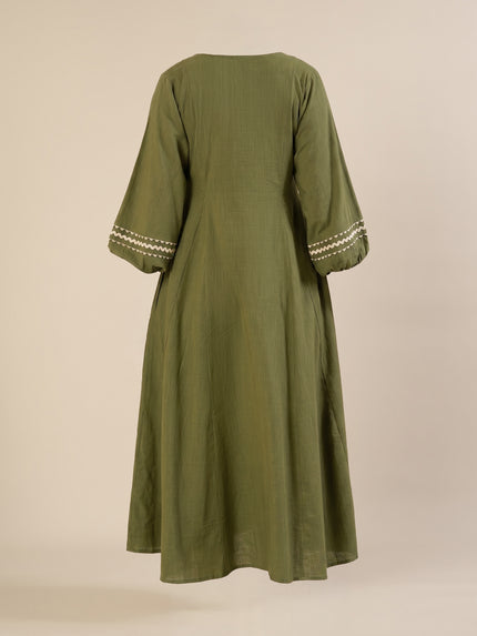 Maternity & Nursing Green Cotton Button-Down Midi Dress