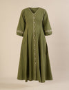 Maternity & Nursing Green Cotton Button-Down Midi Dress