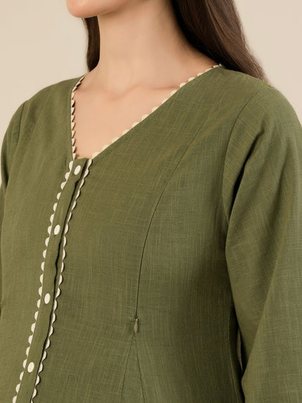 Maternity & Nursing Green Cotton Button-Down Midi Dress