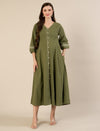 Maternity & Nursing Green Cotton Button-Down Midi Dress