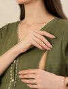 Maternity & Nursing Green Cotton Button-Down Midi Dress