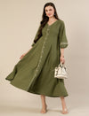 Maternity & Nursing Green Cotton Button-Down Midi Dress