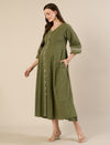 Maternity & Nursing Green Cotton Button-Down Midi Dress