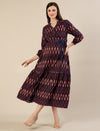 Maternity & Nursing Maroon Ikat Tiered Cotton Midi Dress