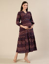 Maternity & Nursing Maroon Ikat Tiered Cotton Midi Dress