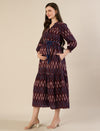 Maternity & Nursing Maroon Ikat Tiered Cotton Midi Dress