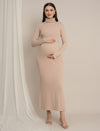 Bodycon Maternity Zipless Nursing-friendly Dress - Beige