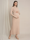 Bodycon Maternity Zipless Nursing-friendly Dress - Beige