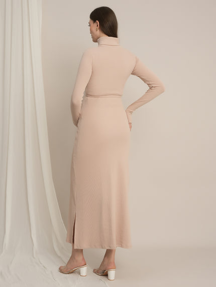 Bodycon Maternity Zipless Nursing-friendly Dress - Beige