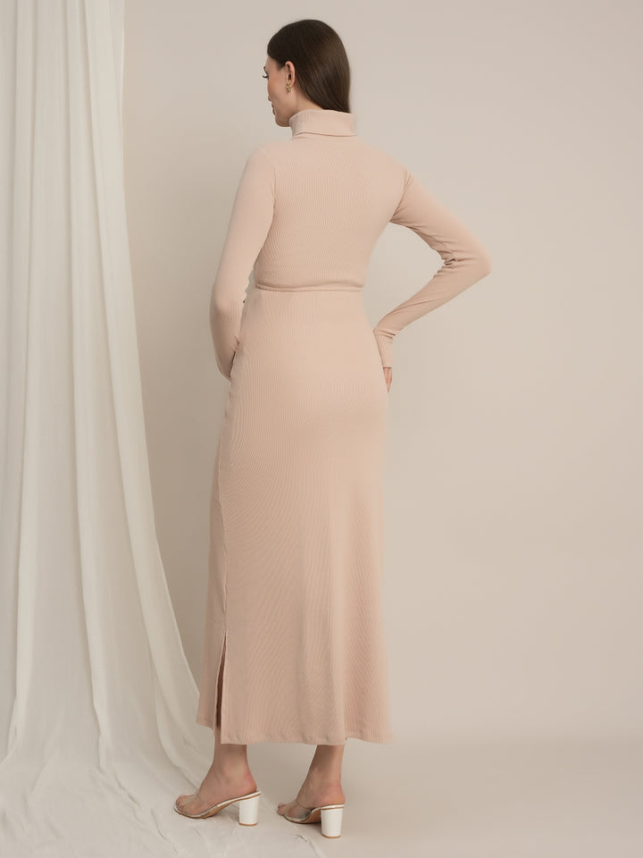 Bodycon Maternity Zipless Nursing-friendly Dress - Beige