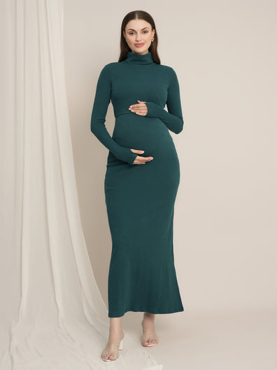 Bodycon Maternity Zipless Nursing-friendly Dress - Green