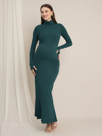 Bodycon Maternity Zipless Nursing-friendly Dress - Green