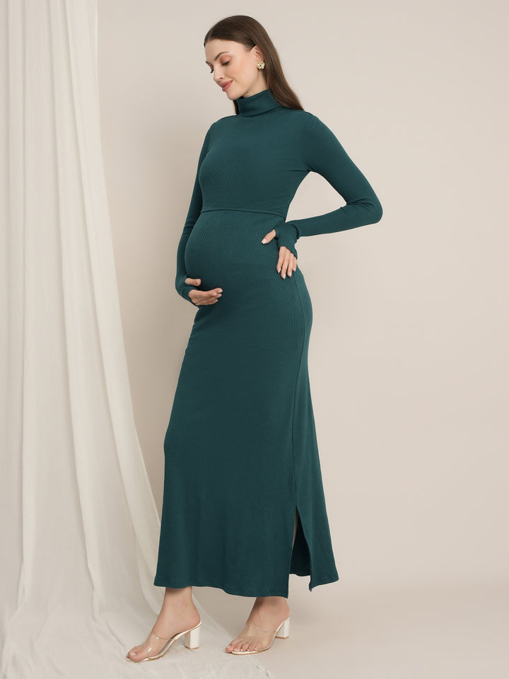 Bodycon Maternity Zipless Nursing-friendly Dress - Green