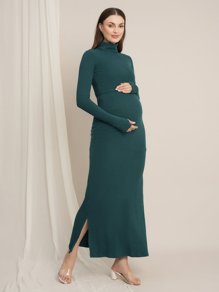 Bodycon Maternity Zipless Nursing-friendly Dress - Green