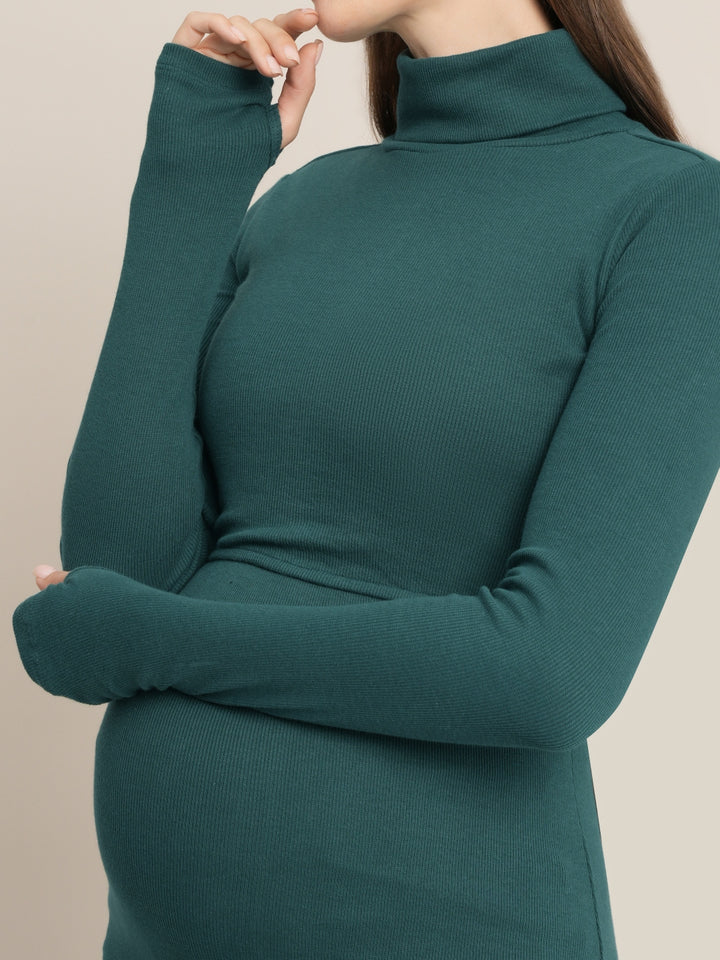 Bodycon Maternity Zipless Nursing-friendly Dress - Green