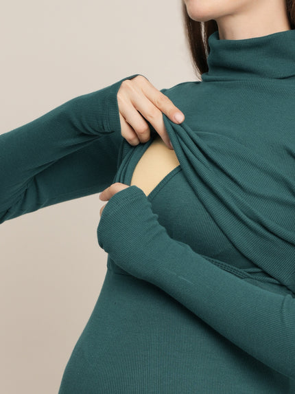 Bodycon Maternity Zipless Nursing-friendly Dress - Green