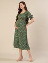 Maternity & Nursing Green Polka Dot Button-Front Midi Dress