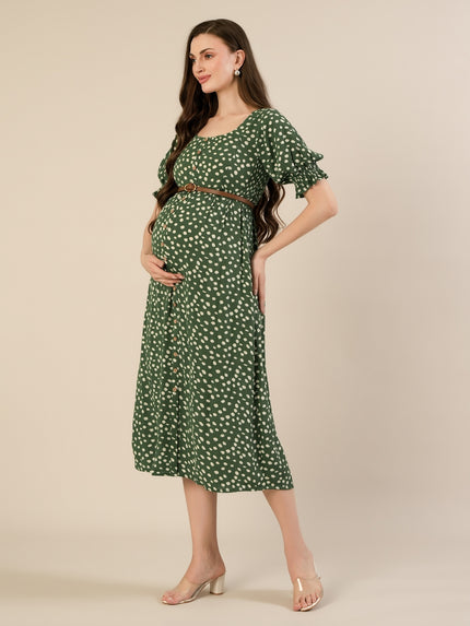 Maternity & Nursing Green Polka Dot Button-Front Midi Dress