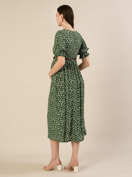 Maternity & Nursing Green Polka Dot Button-Front Midi Dress