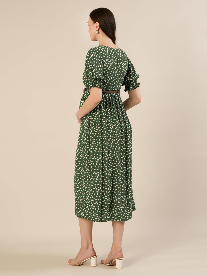 Maternity & Nursing Green Polka Dot Button-Front Midi Dress