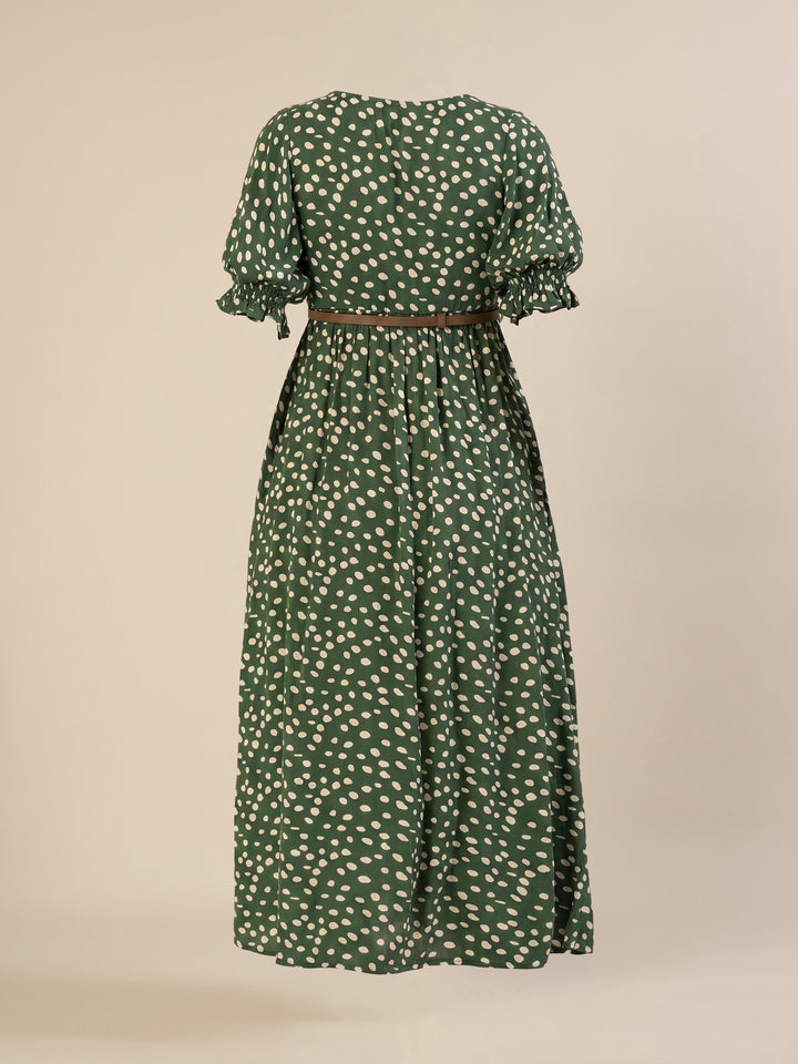 Maternity & Nursing Green Polka Dot Button-Front Midi Dress