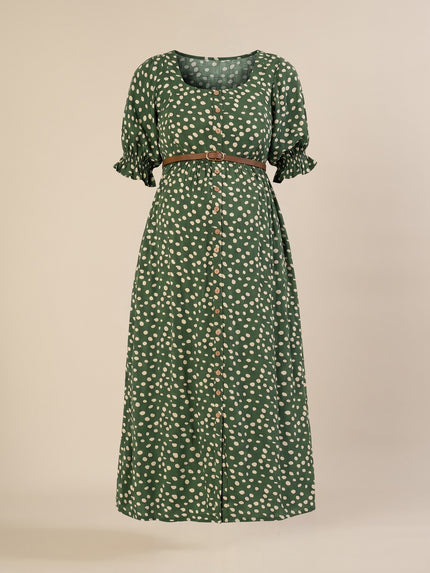 Maternity & Nursing Green Polka Dot Button-Front Midi Dress