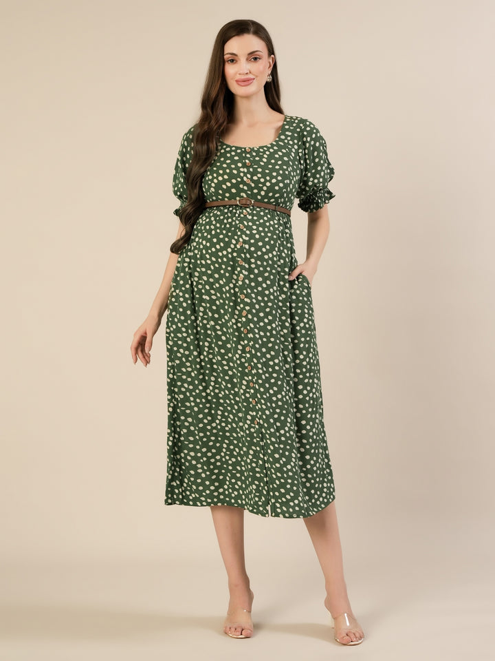 Maternity & Nursing Green Polka Dot Button-Front Midi Dress