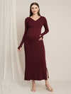 Zipless Maternity Bodycon Dress - Burgundy