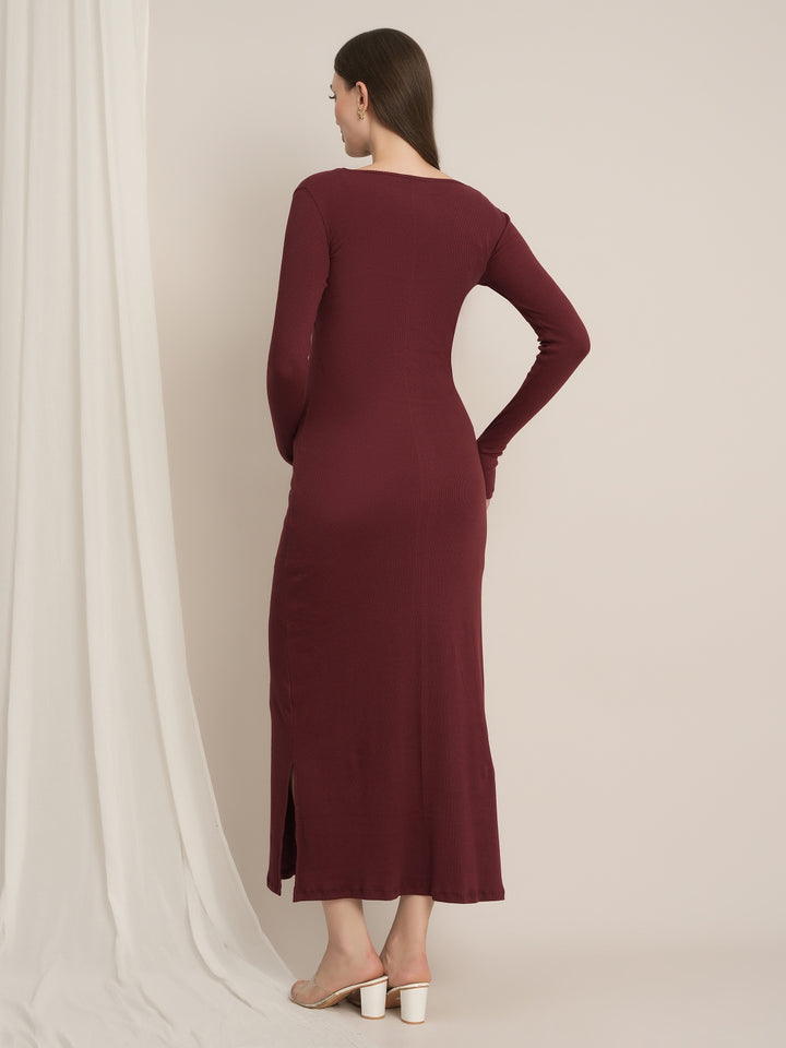Zipless Maternity Bodycon Dress - Burgundy