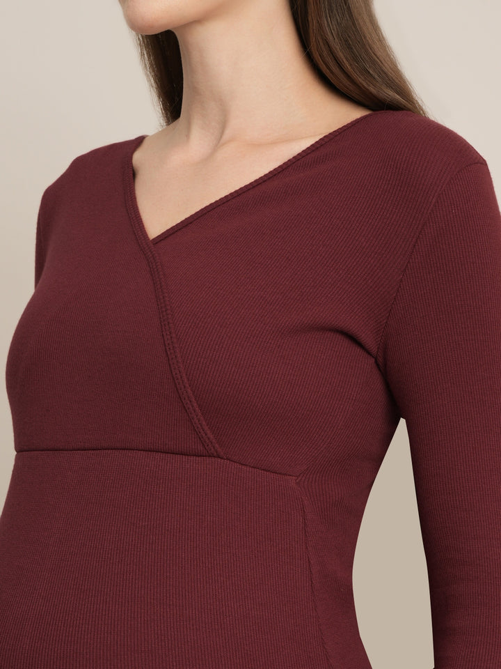Zipless Maternity Bodycon Dress - Burgundy