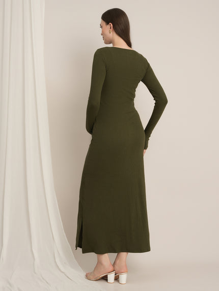 Zipless Maternity Bodycon Dress - Olive Green