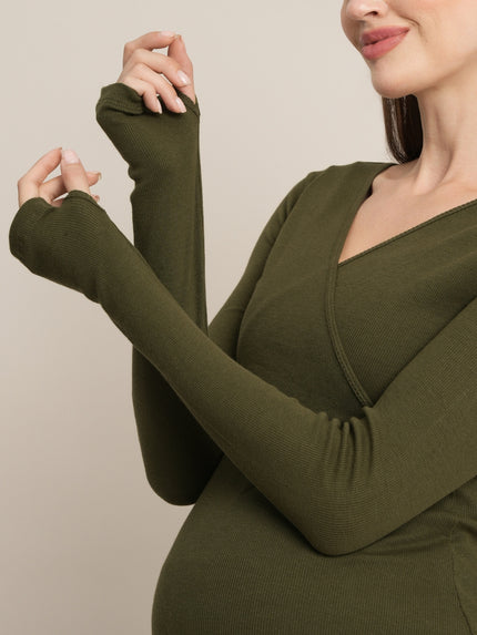 Zipless Maternity Bodycon Dress - Olive Green
