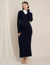 Zipless Maternity Maxi Bodycon Dress with Slit - Navy Blue