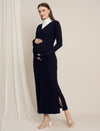 Zipless Maternity Maxi Bodycon Dress with Slit - Navy Blue