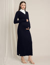 Zipless Maternity Maxi Bodycon Dress with Slit - Navy Blue